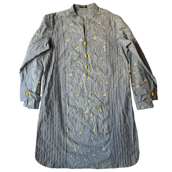 Sapphire Women Long Sleeve Denim Embroidered Knee Length Slit Dress size S, Blue - Picture 1 of 11